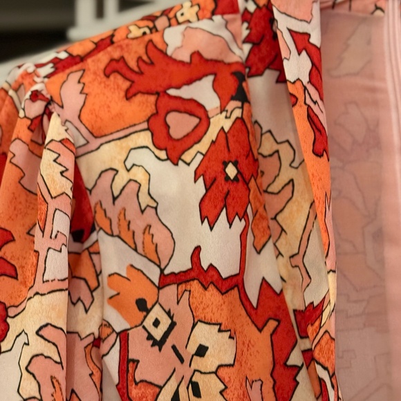 Cinq a Sept Peeta Ruched Damask Midi Dress pink poppy multi size 6 - Picture 8 of 9